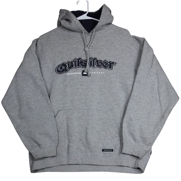 Vintage Quiksilver Hoodie Mens S Gray Pullover Surf Skate Y2K Rare Sweatshirt - Picture 1 of 9